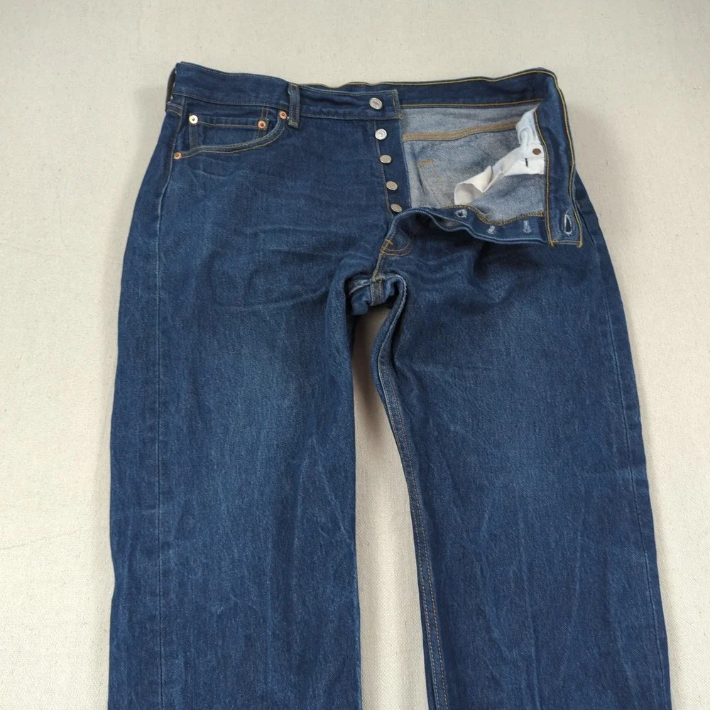 Levis 501 Jeans  Mens 38x32 Blue Button Fly Western Faded Classic American Hem